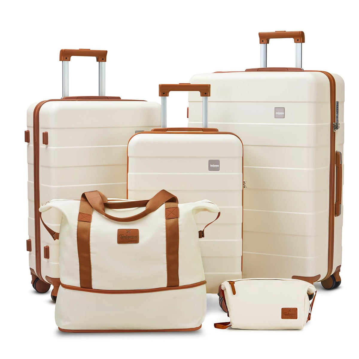 imiomo 5-Piece Hardside Luggage Set with Spinner Wheels, TSA Lock & Travel Bags - Beige Lightweight Suitcase Set
