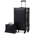 Urecity Vintage Trunk Luggage Set 2-Piece Hard Shell Carry On with Cosmetic Case – Black 20"+12" Spinner Wheels