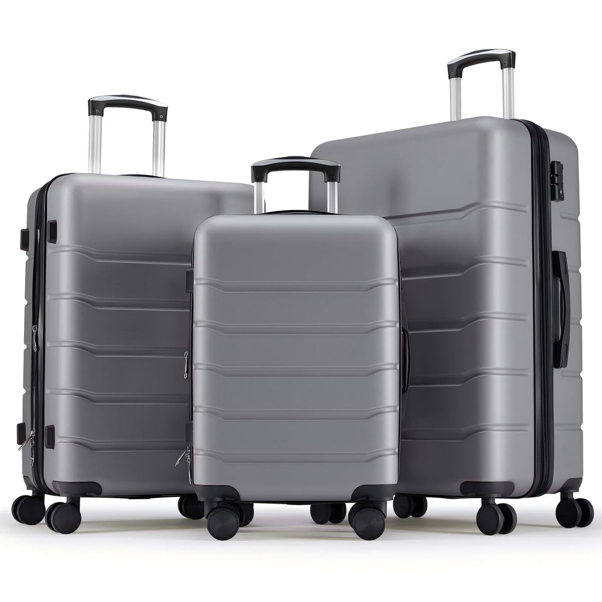OLIXIS 3-Piece Hardside Luggage Set with Spinner Wheels, TSA Lock & Expandable Design, Deep Grey (20/24/28)