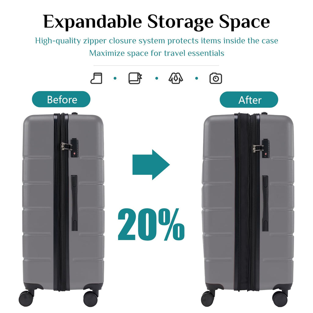 OLIXIS 3-Piece Hardside Luggage Set with Spinner Wheels, TSA Lock & Expandable Design, Deep Grey (20/24/28)