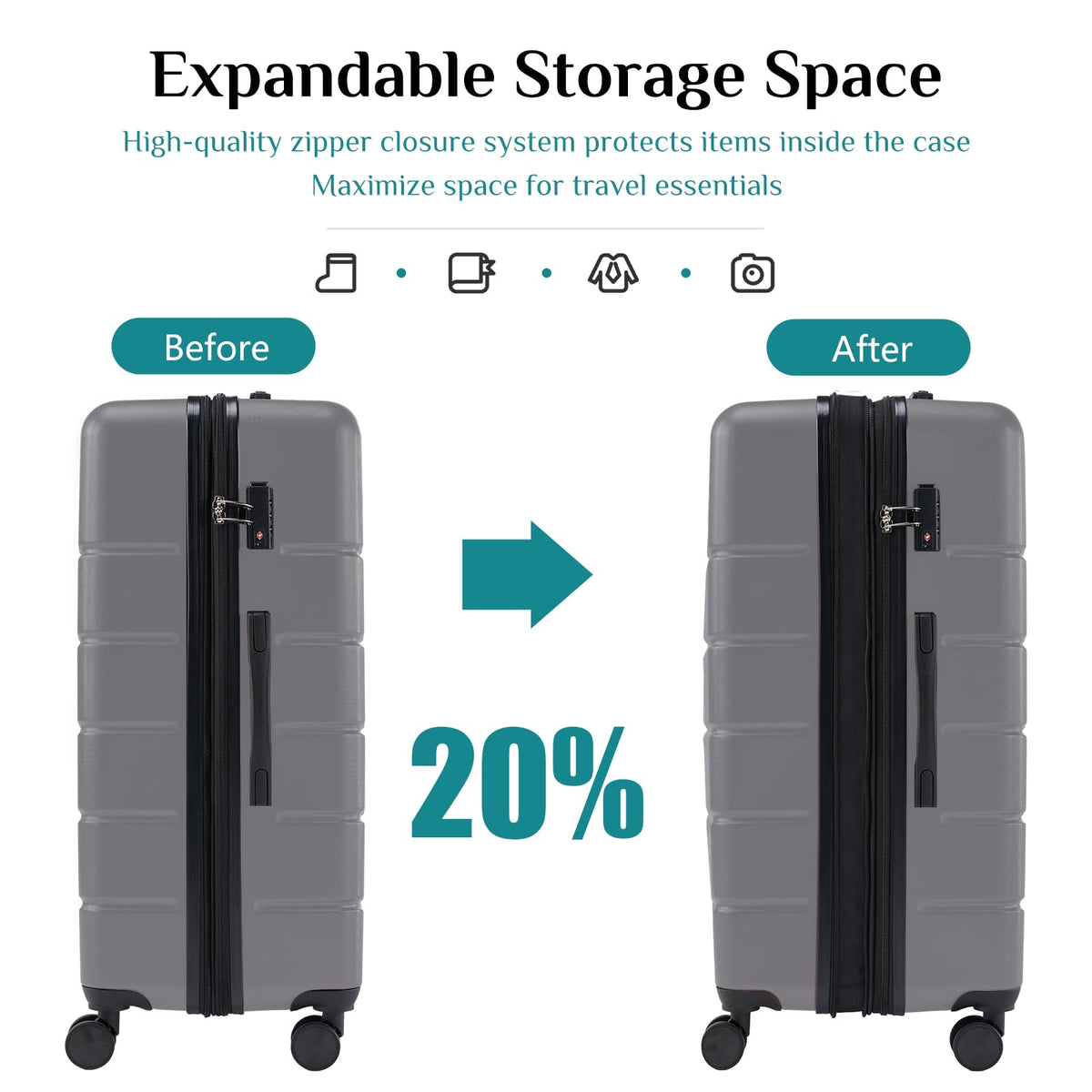 OLIXIS 3-Piece Hardside Luggage Set with Spinner Wheels, TSA Lock & Expandable Design, Deep Grey (20/24/28)