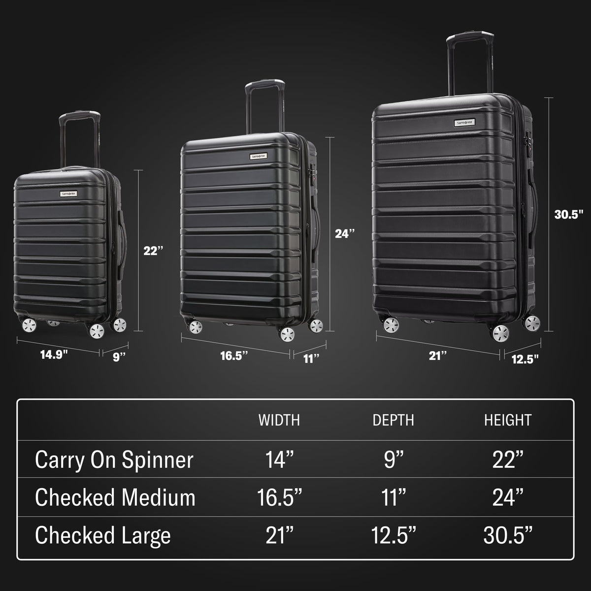 Samsonite Omni 2 Hardside 3-Piece Luggage Set - Carry-On, Medium & Large Spinner Suitcases with TSA Lock, Arctic Silver