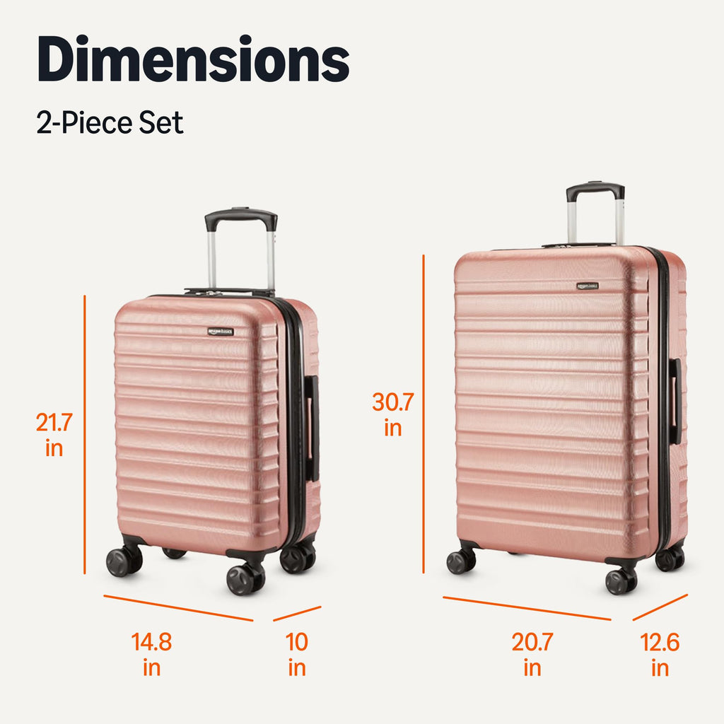 Amazon Basics 2-Piece Hardshell Luggage Set 21" 30" Expandable Travel Suitcases Scratch-Resistant Rose Gold