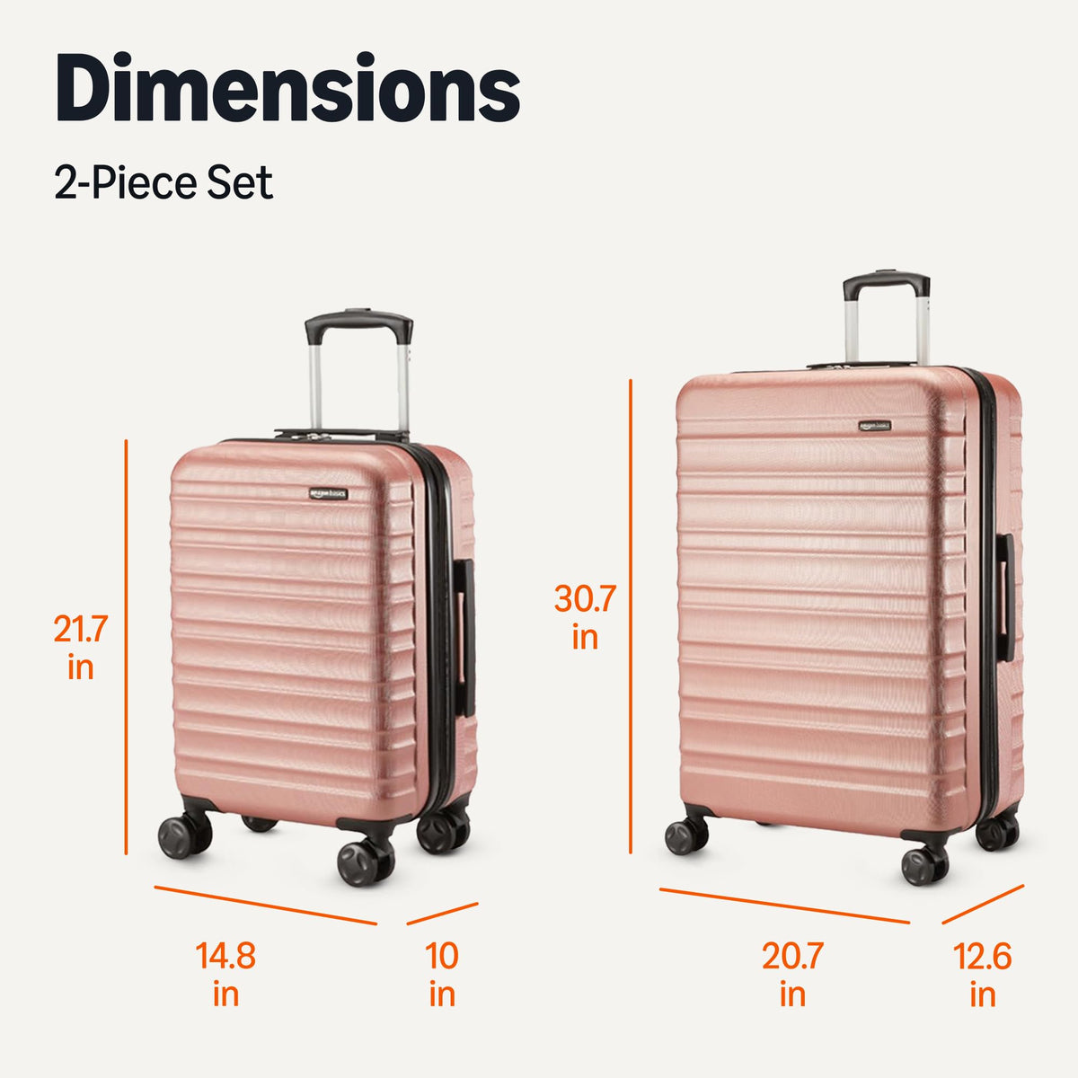 Amazon Basics 2-Piece Hardshell Luggage Set 21" 30" Expandable Travel Suitcases Scratch-Resistant Rose Gold