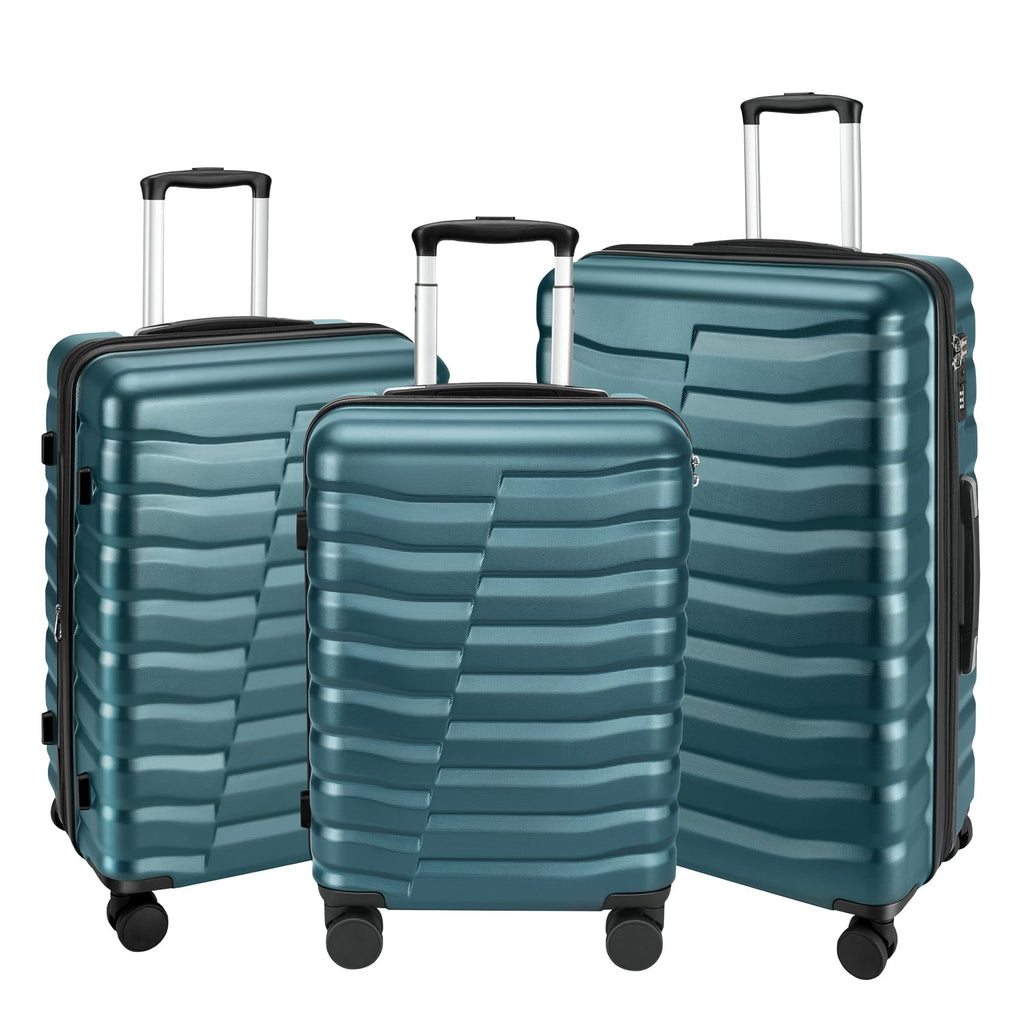 WireHot 3-Piece Hardshell Carry On Luggage Set with TSA Lock, Teal Blue, 20"/24"/28" Travel Suitcases