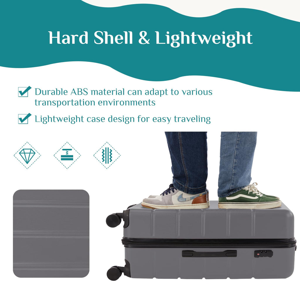 OLIXIS 3-Piece Hardside Luggage Set with Spinner Wheels, TSA Lock & Expandable Design, Deep Grey (20/24/28)