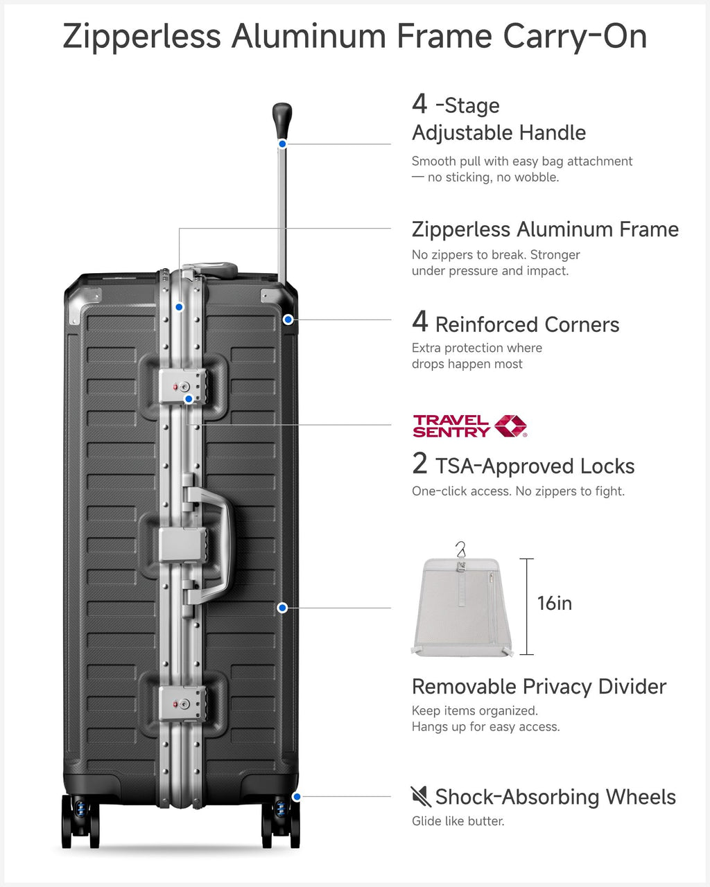 LUGGEX 2-Piece Zipperless Hardside Luggage Set 20/28 Inch Charcoal Metallic Spinner Suitcase Carry On