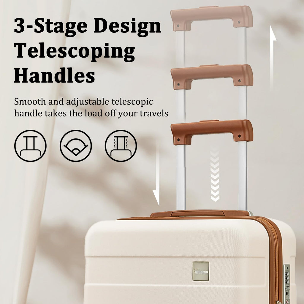 imiomo 5-Piece Hardside Luggage Set with Spinner Wheels, TSA Lock & Travel Bags - Beige Lightweight Suitcase Set