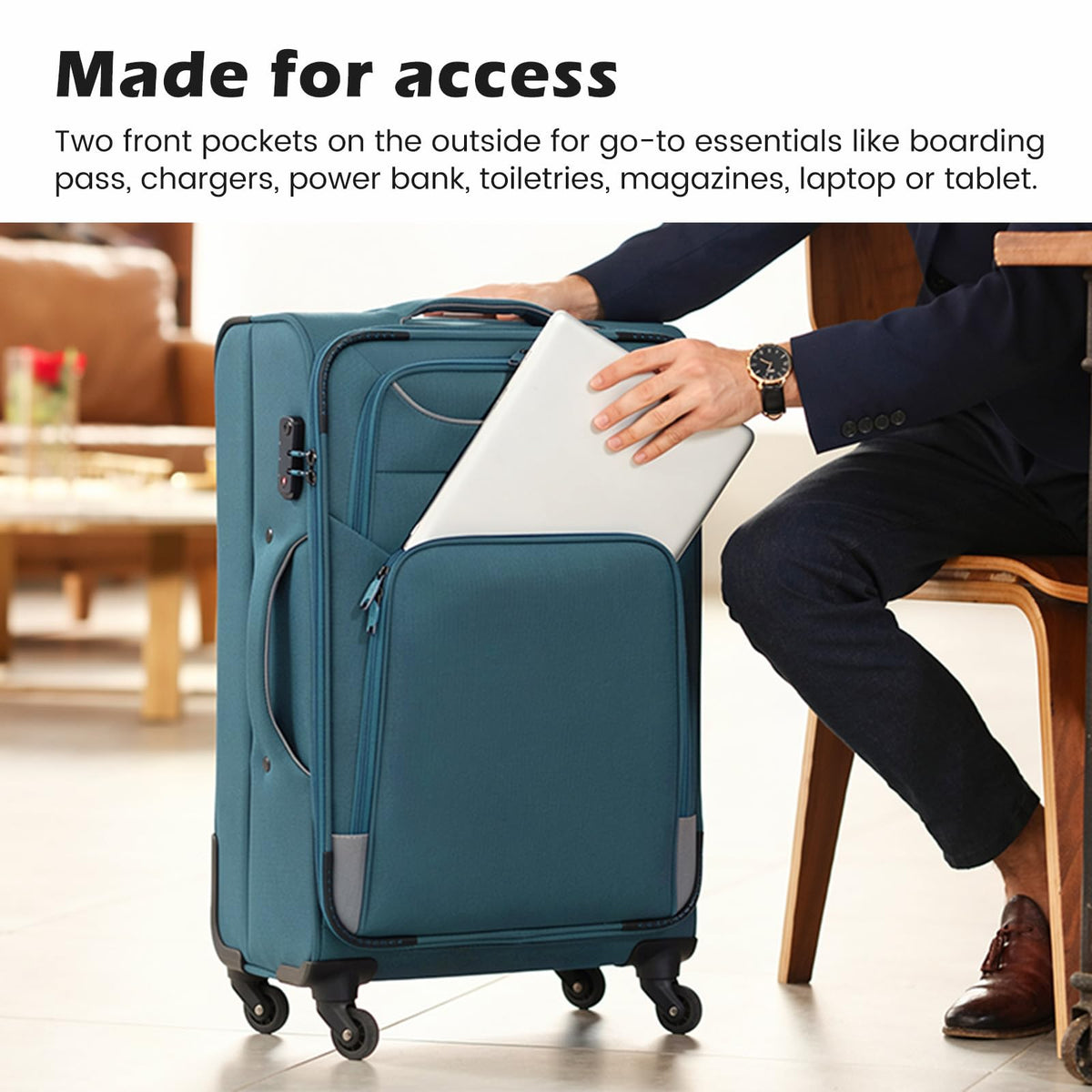 Coolife 4-Piece Softshell Luggage Set Blue+Silver | 20" 24" 28" Spinner Suitcases + Tote | TSA Lock & Carry-On