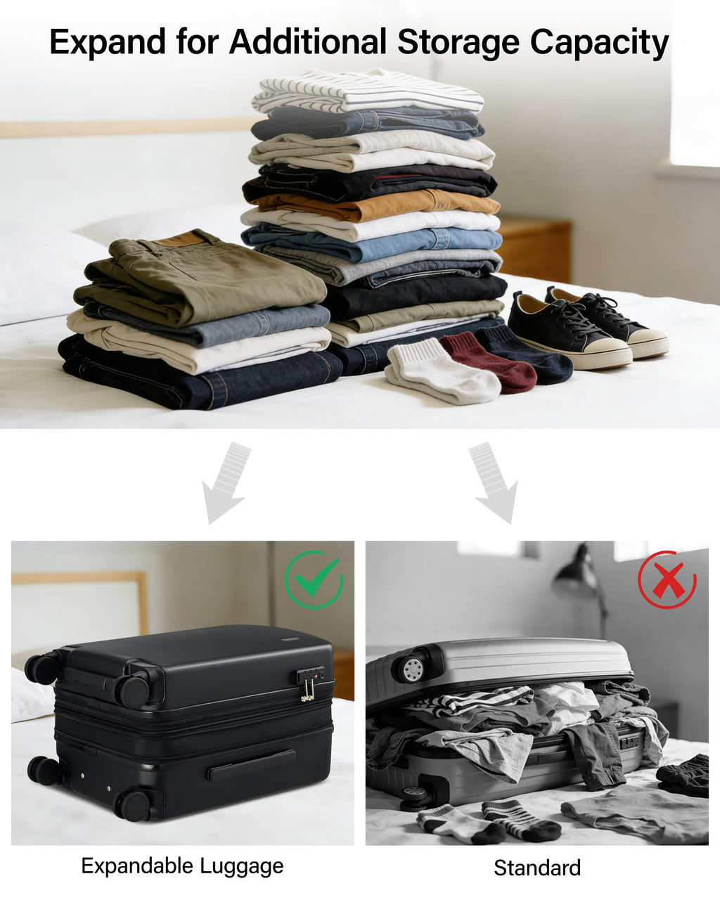 Hanke 3 Piece Luggage Set 20/24/28 Inch Expandable Hard Shell Suitcase with Spinner Wheels