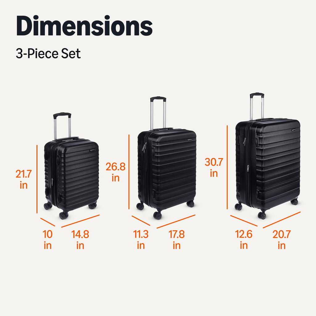 Amazon Basics 3-Piece Hardshell Luggage Set 21" 26" 30" Expandable Suitcases Multi-Directional Spinner Wheels TSA Travel