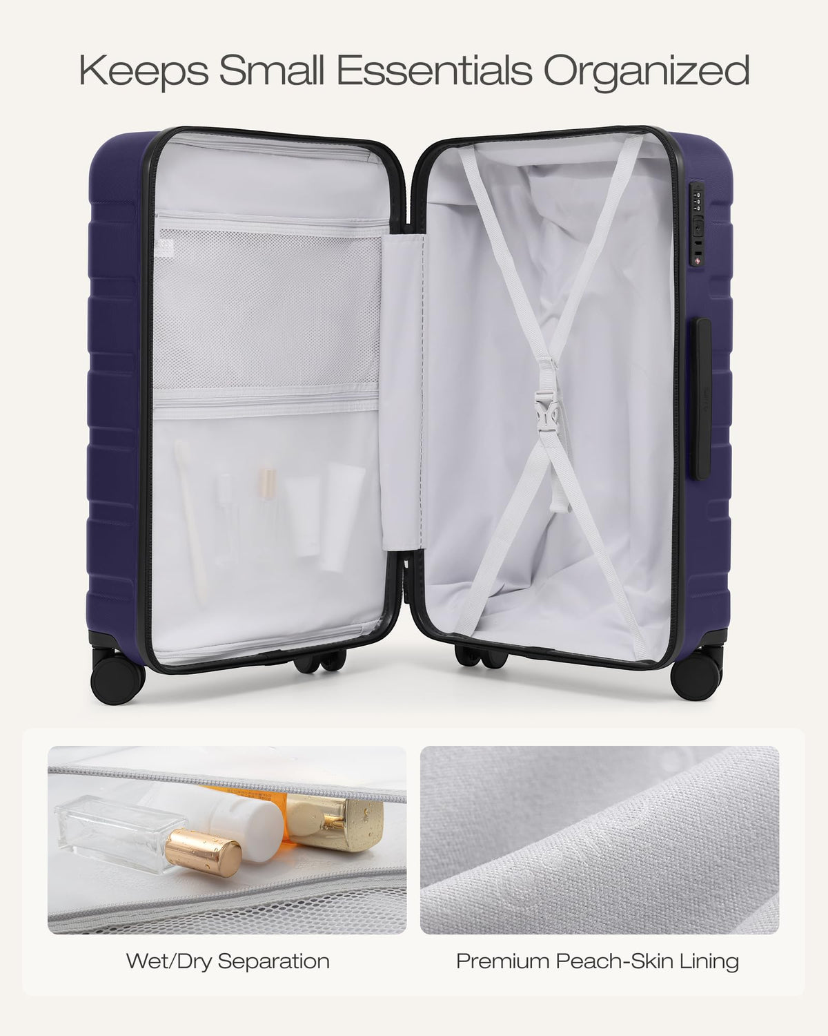 Coolife 3-Piece Hardshell Luggage Set Deep Purple | 20" 24" 28" Spinner Suitcases | TSA Lock & Expandable Carry-On