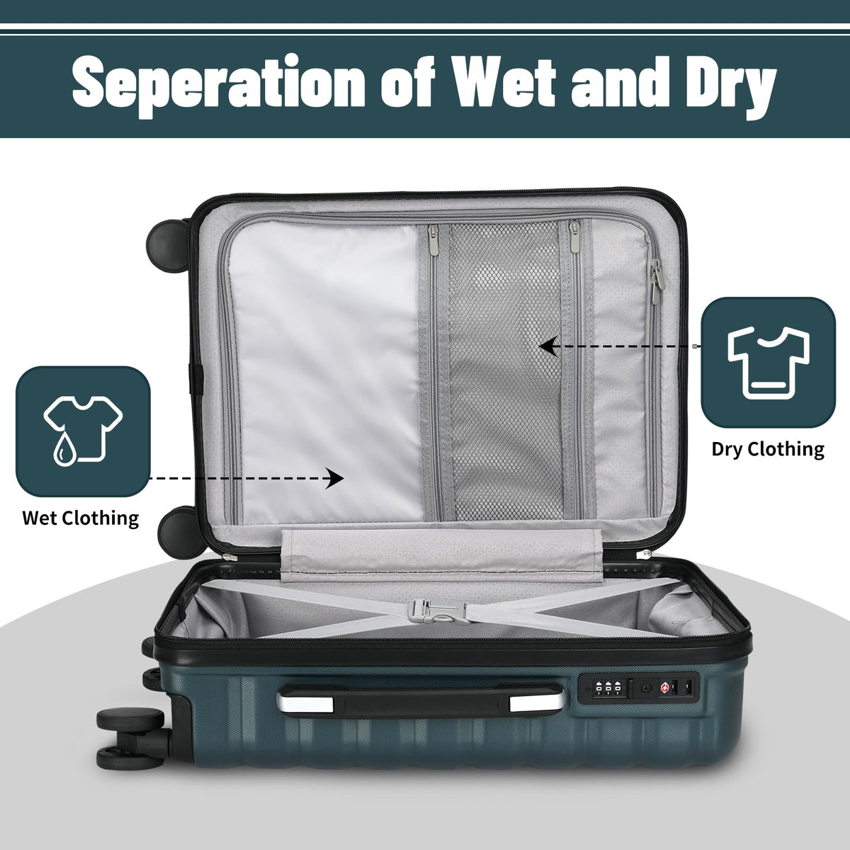 WireHot 3-Piece Hardshell Carry On Luggage Set with TSA Lock, Teal Blue, 20"/24"/28" Travel Suitcases