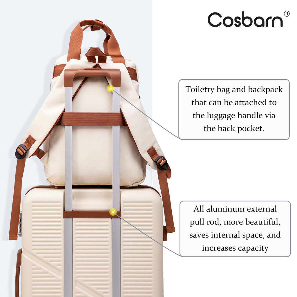 Cosbarn 5 Piece Lightweight Hardshell Luggage Set - 28/24/20" Suitcases with TSA Lock, Backpack & Toiletry Bag, Black