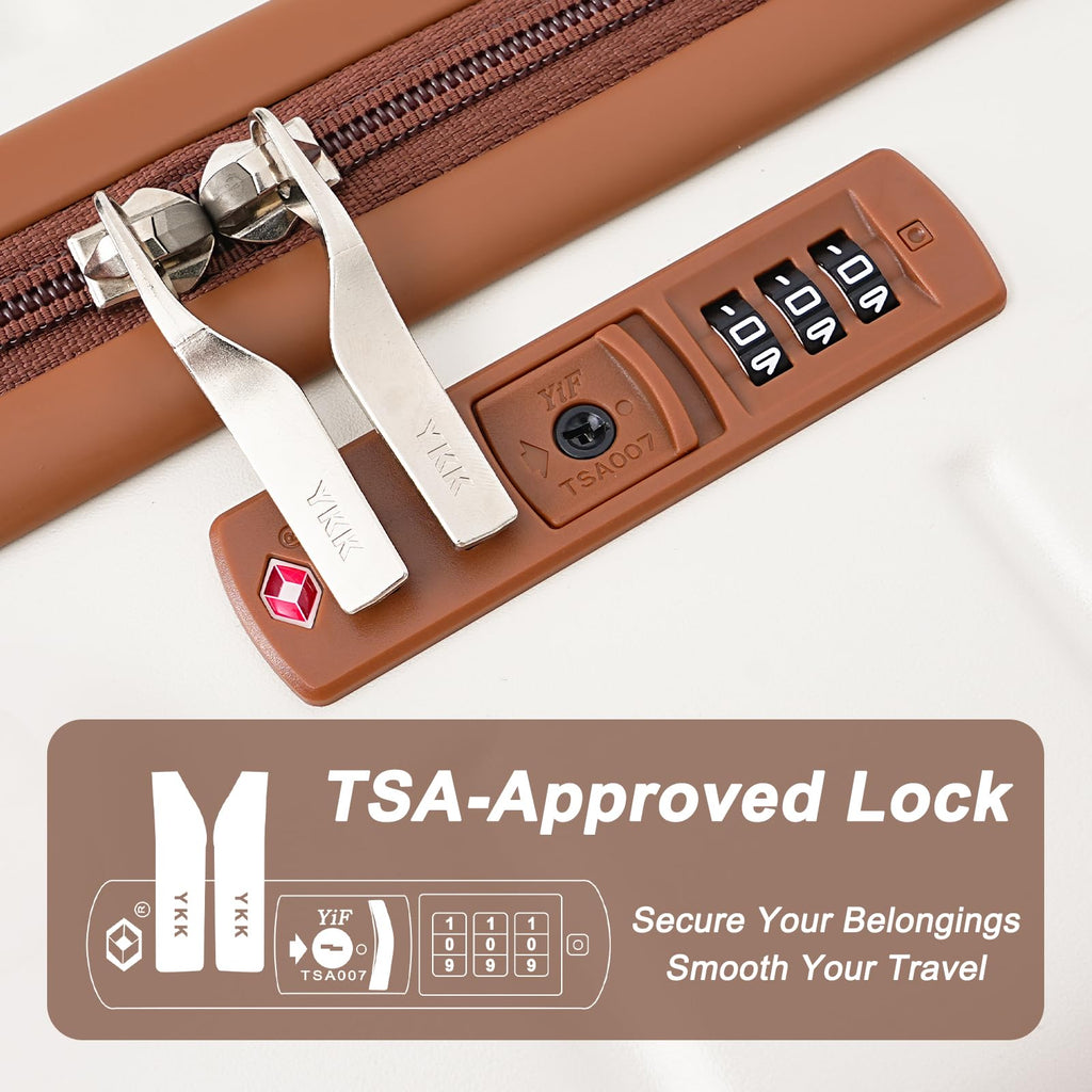 Voytra 5-Piece Luggage Set PC+ABS Hard Shell 20/24/28 Inch with 8 Spinner Wheels TSA Lock YKK Zippers – Beige
