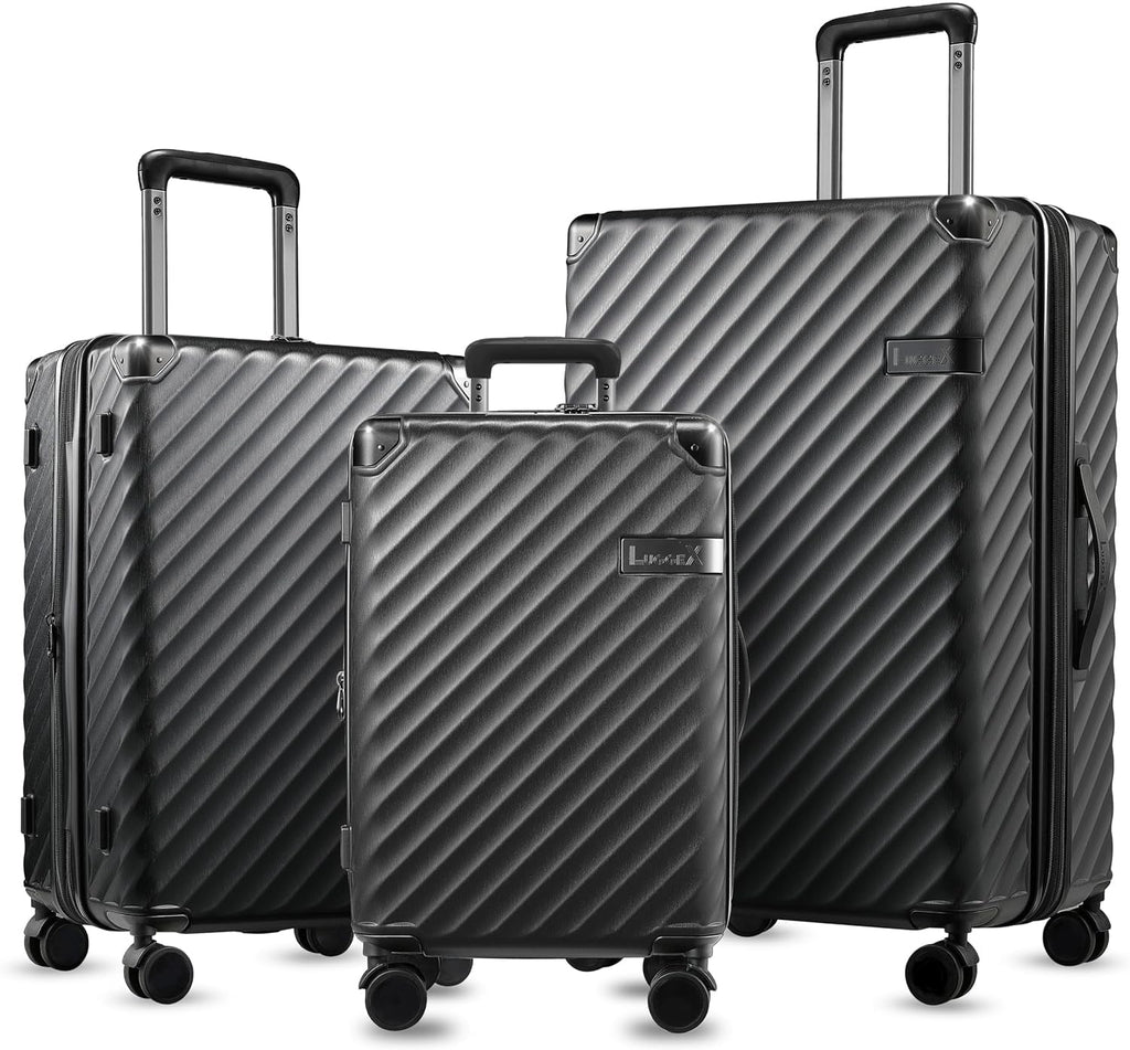 LUGGEX 3-Piece Hardside Luggage Set 20/24/28 Inch Charcoal Metallic Spinner Wheels Carry On Suitcase