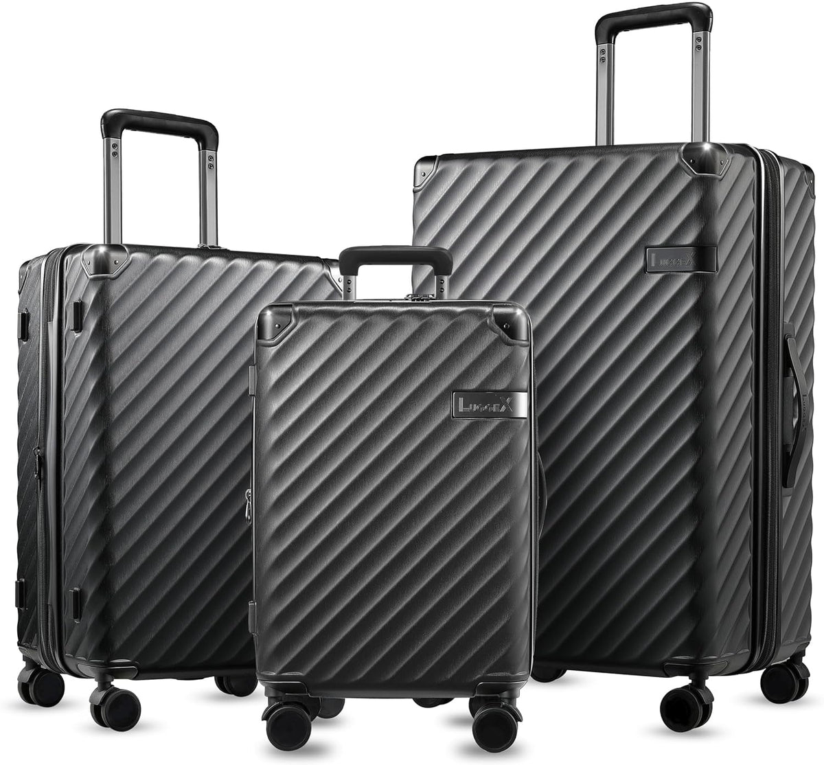 LUGGEX 3-Piece Hardside Luggage Set 20/24/28 Inch Charcoal Metallic Spinner Wheels Carry On Suitcase