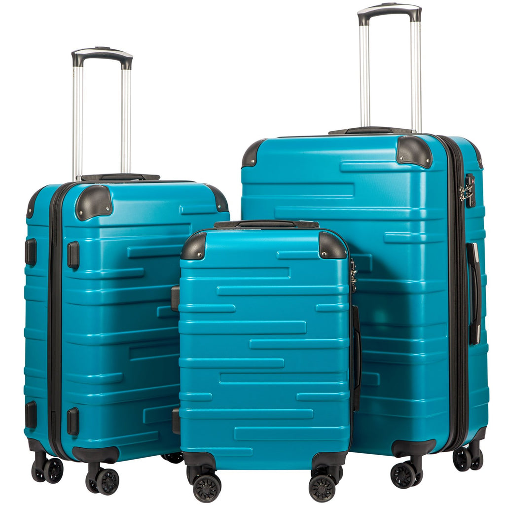 Coolife 3-Piece Hardside ABS Luggage Set TSA Lock Spinner Wheels 22" 26" 30" Expandable Travel Suitcases Lake Blue