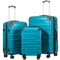 Coolife 3-Piece Hardside ABS Luggage Set TSA Lock Spinner Wheels 22" 26" 30" Expandable Travel Suitcases Lake Blue