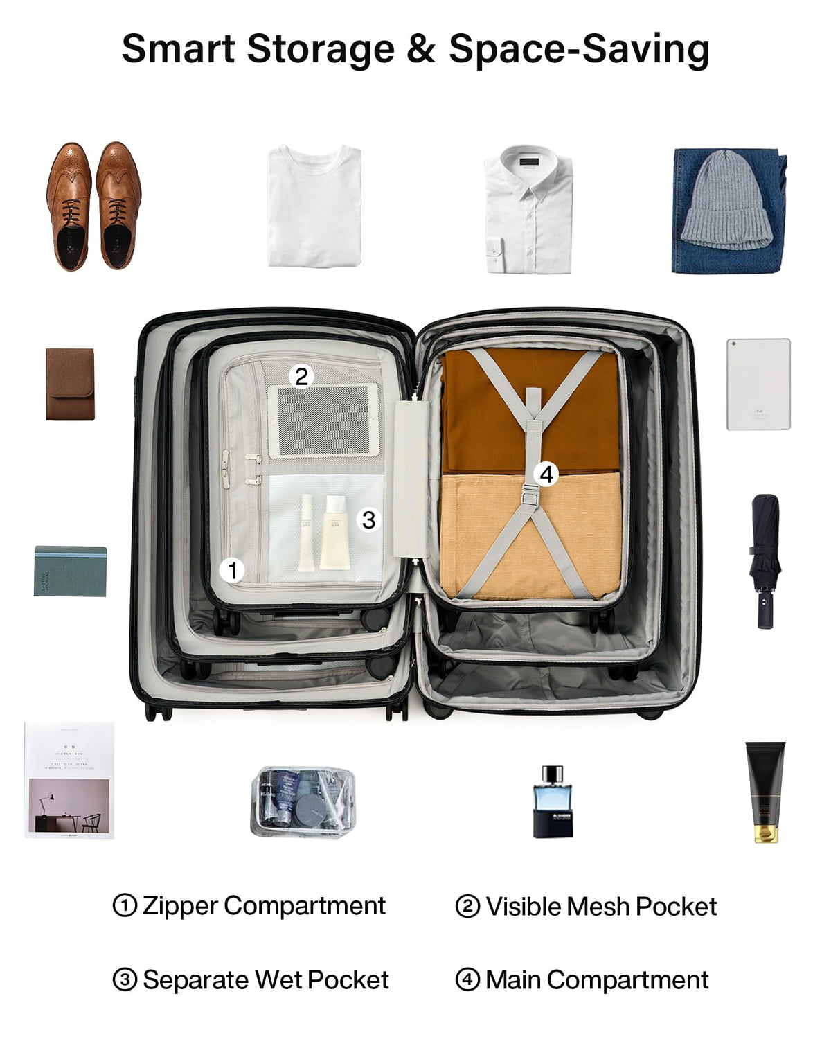 Hanke 3 Piece Luggage Set 20/24/28 Inch Expandable Hard Shell Suitcase with Spinner Wheels