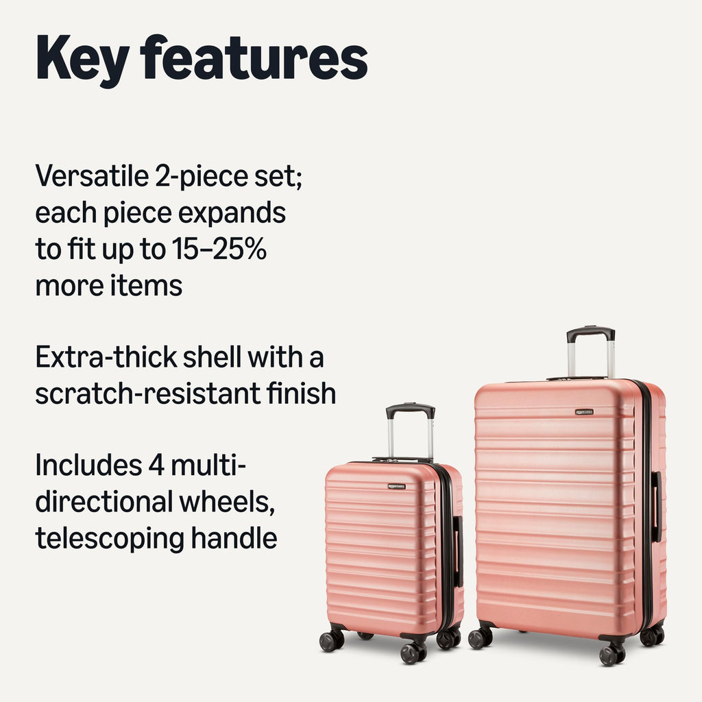 Amazon Basics 2-Piece Hardshell Luggage Set 21" 30" Expandable Travel Suitcases Scratch-Resistant Rose Gold