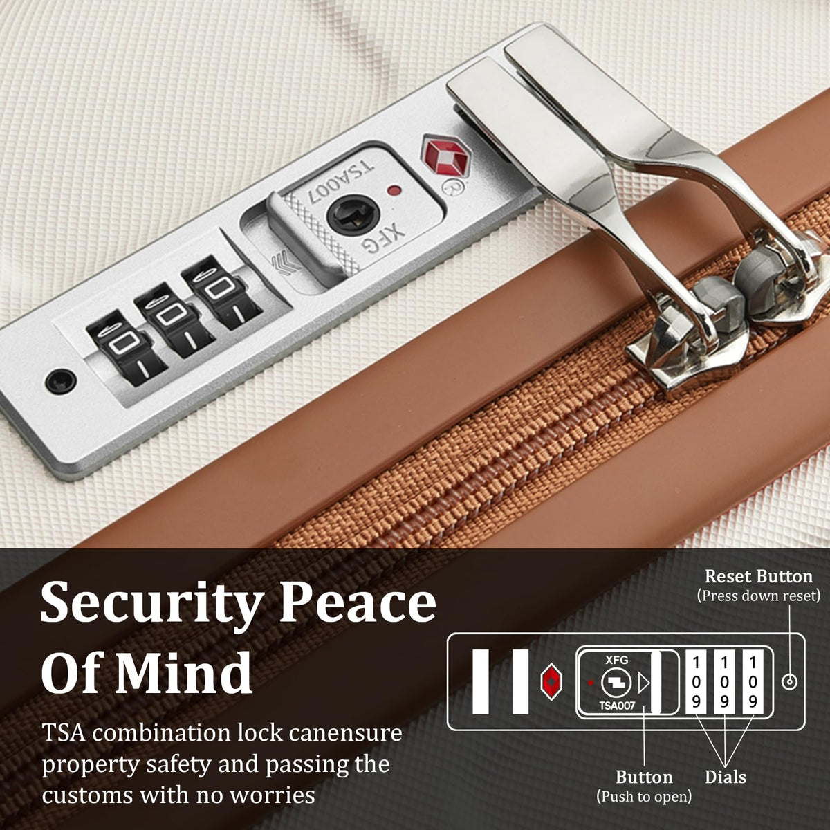 imiomo 5-Piece Hardside Luggage Set with Spinner Wheels, TSA Lock & Travel Bags - Beige Lightweight Suitcase Set