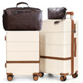 Maungti 4 Piece Luggage Set 20/24" Hard Shell Suitcase with Spinner Wheels, Vintage PU Leather Weekender Duffel Bag & TSA Lock