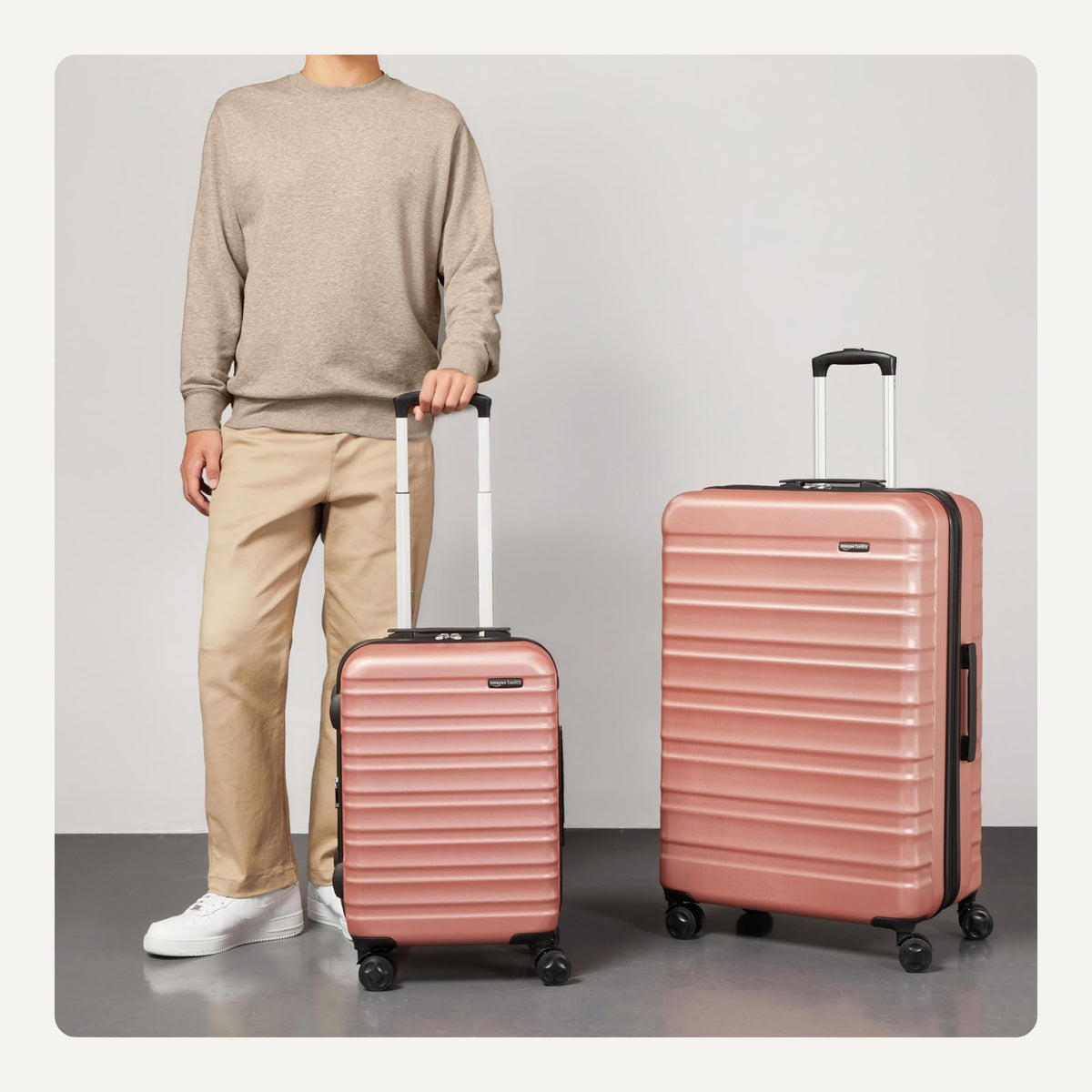 Amazon Basics 2-Piece Hardshell Luggage Set 21" 30" Expandable Travel Suitcases Scratch-Resistant Rose Gold