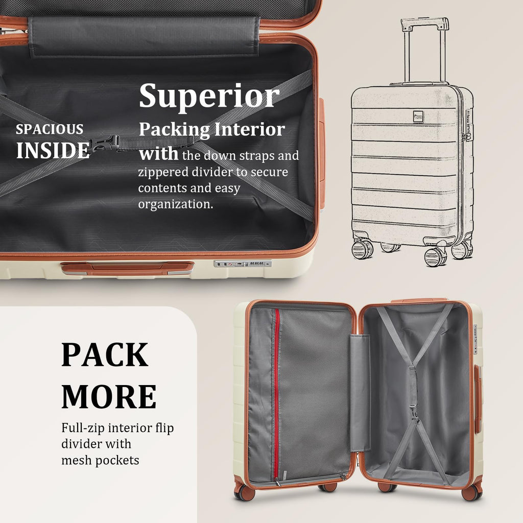 imiomo 5-Piece Hardside Luggage Set with Spinner Wheels, TSA Lock & Travel Bags - Beige Lightweight Suitcase Set