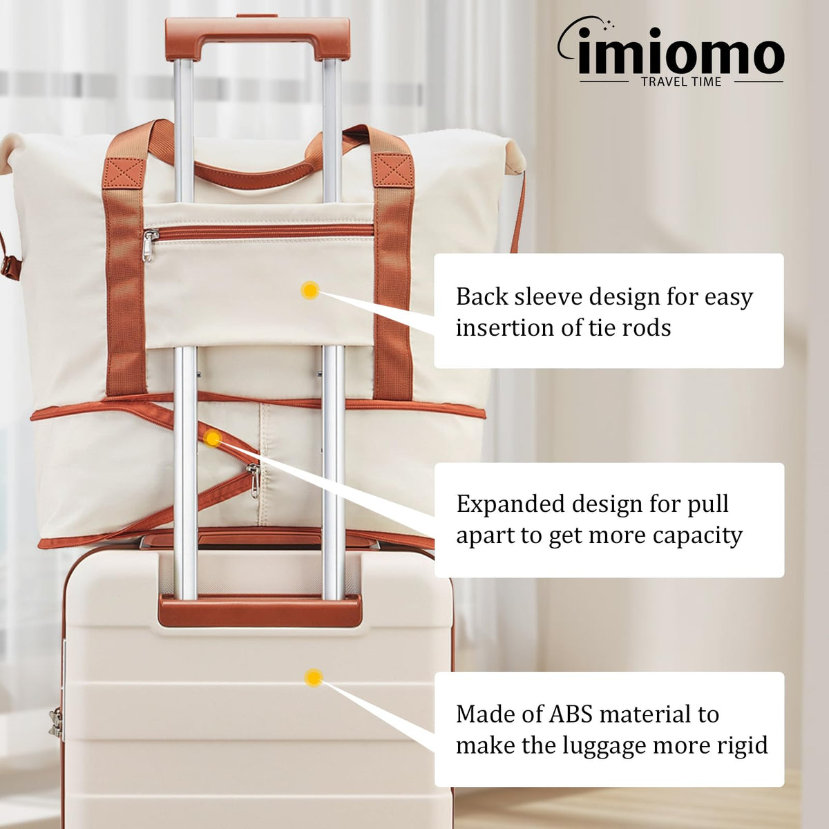 imiomo 5-Piece Hardside Luggage Set with Spinner Wheels, TSA Lock & Travel Bags - Beige Lightweight Suitcase Set