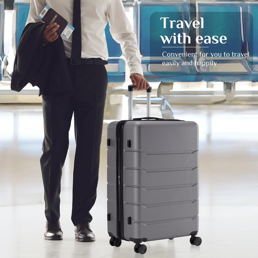 OLIXIS 3-Piece Hardside Luggage Set with Spinner Wheels, TSA Lock & Expandable Design, Deep Grey (20/24/28)