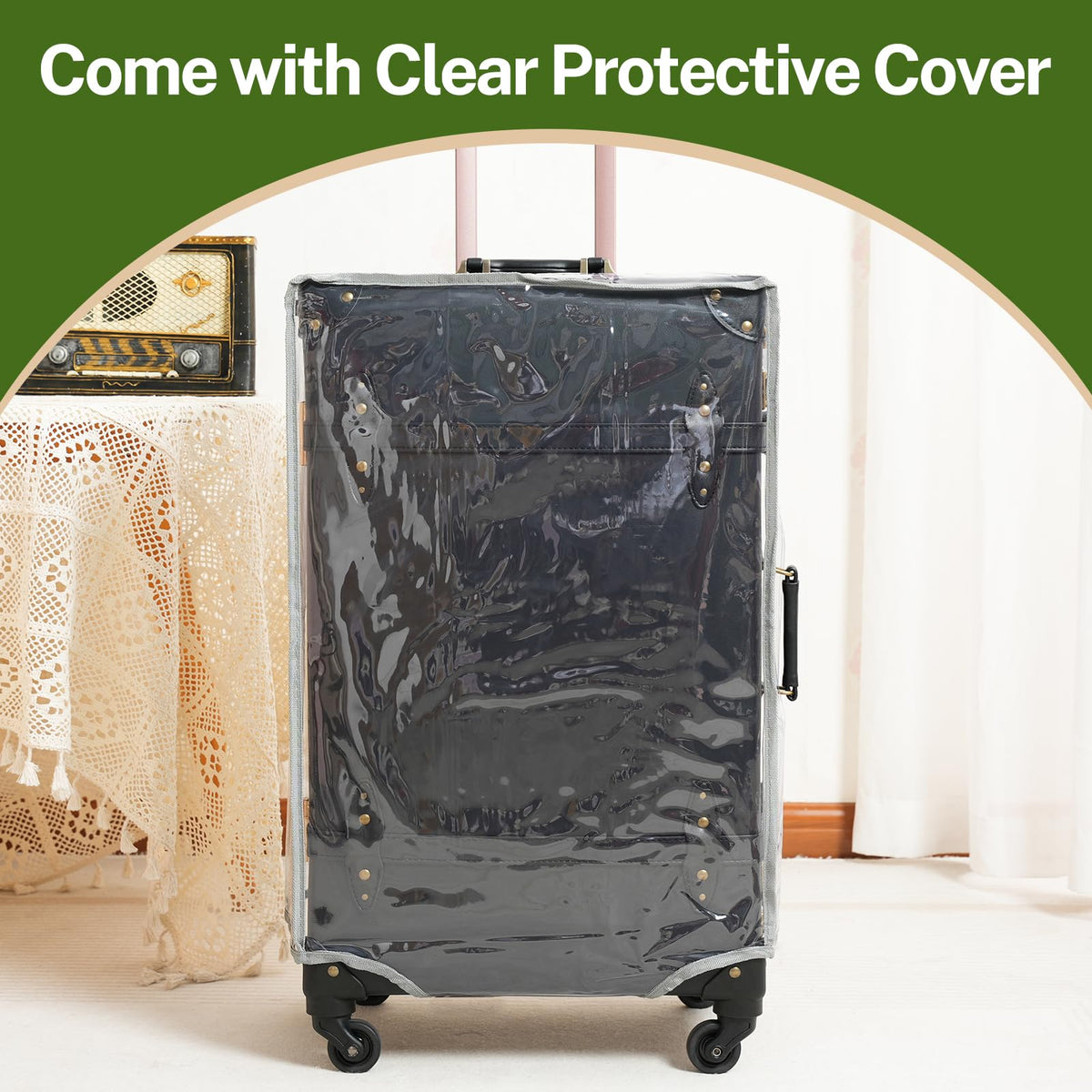 Urecity Vintage Trunk Luggage Set 2-Piece Hard Shell Carry On with Cosmetic Case – Black 20"+12" Spinner Wheels