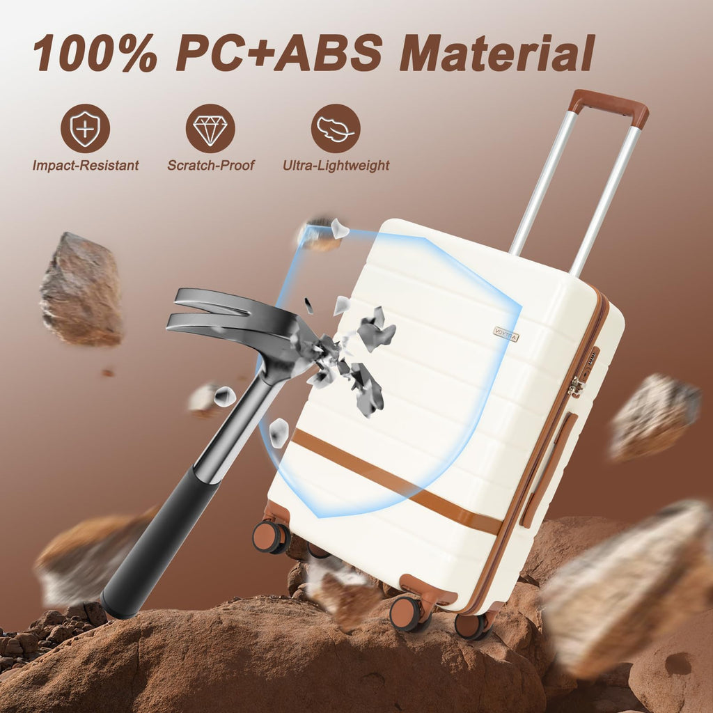 Voytra 5-Piece Luggage Set PC+ABS Hard Shell 20/24/28 Inch with 8 Spinner Wheels TSA Lock YKK Zippers – Beige