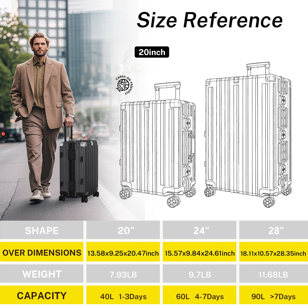 Krute 28" Zipperless Hard Shell Checked Luggage - Gray Aluminum Frame Suitcase with Wheels & TSA Lock