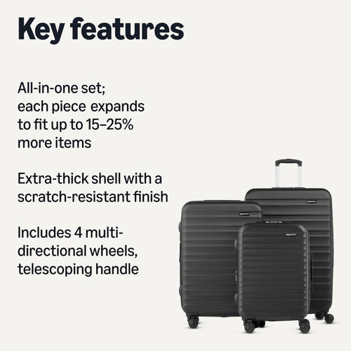Amazon Basics 3-Piece Hardshell Luggage Set 21" 26" 30" Expandable Suitcases Multi-Directional Spinner Wheels TSA Travel