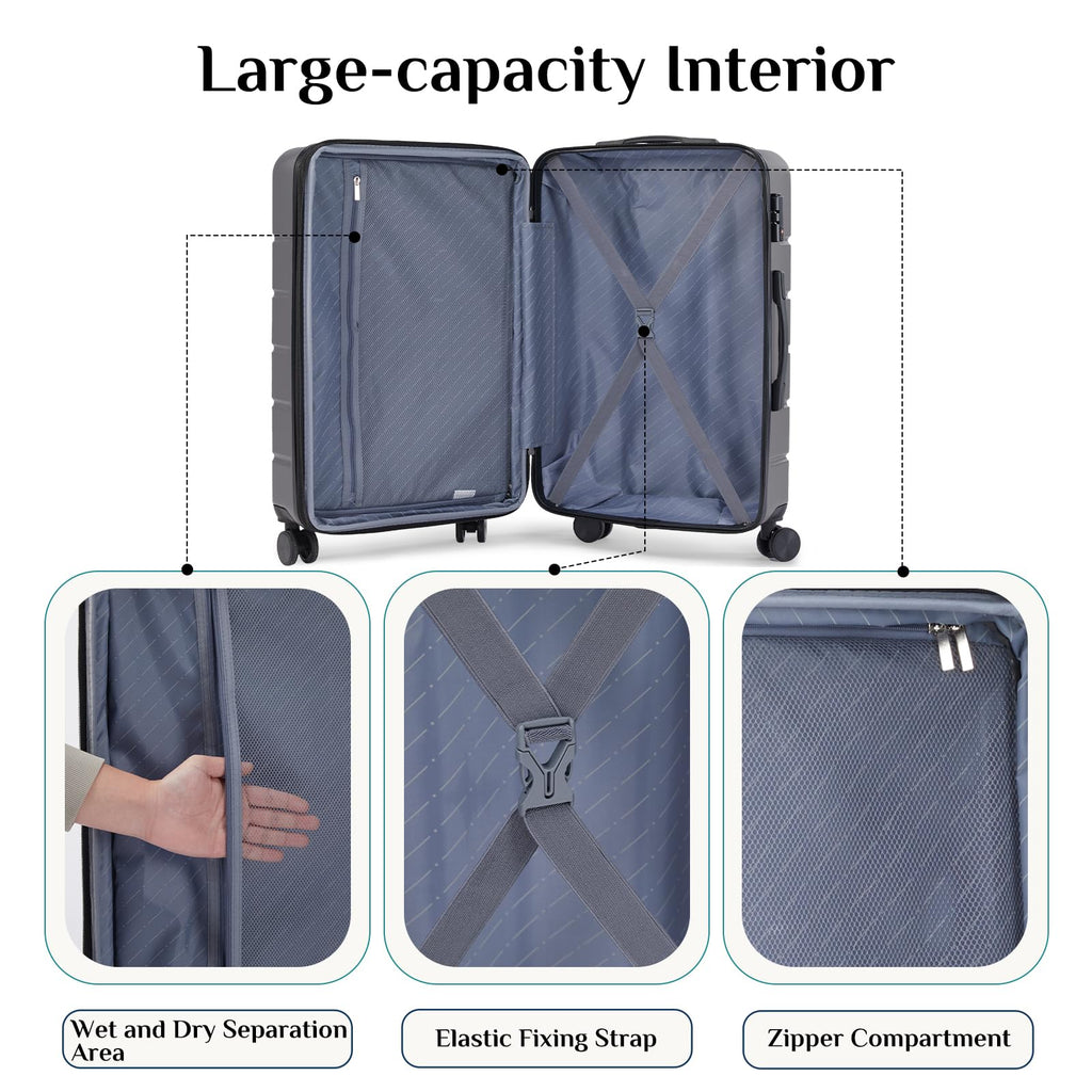 OLIXIS 3-Piece Hardside Luggage Set with Spinner Wheels, TSA Lock & Expandable Design, Deep Grey (20/24/28)