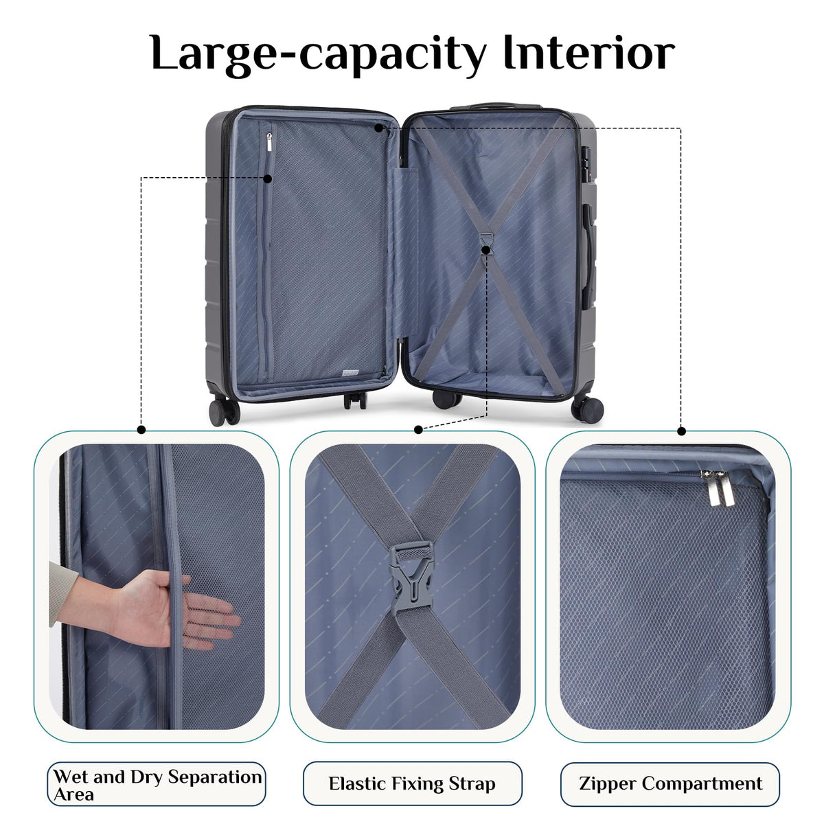 OLIXIS 3-Piece Hardside Luggage Set with Spinner Wheels, TSA Lock & Expandable Design, Deep Grey (20/24/28)