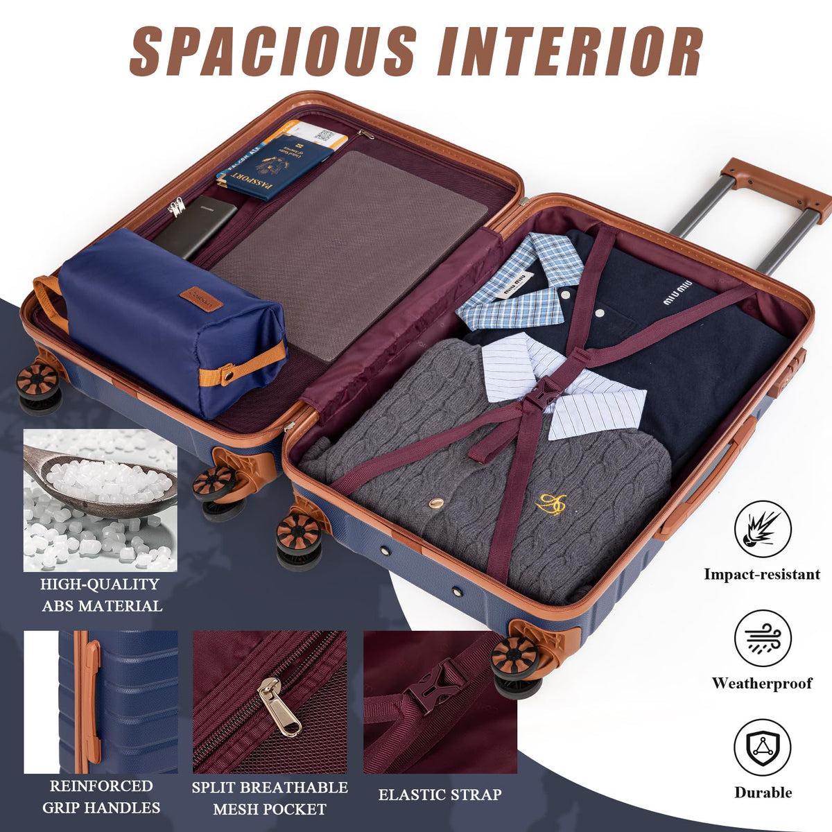 Cosbarn 5 Piece Hardshell Luggage Set with TSA Lock, Spinner Wheels - 28/24/20 Inch Suitcases + Handbag + Toiletry Bag