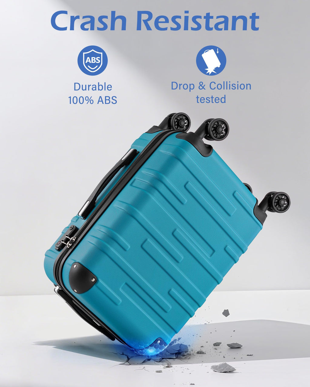 Coolife 3-Piece Hardside ABS Luggage Set TSA Lock Spinner Wheels 22" 26" 30" Expandable Travel Suitcases Lake Blue