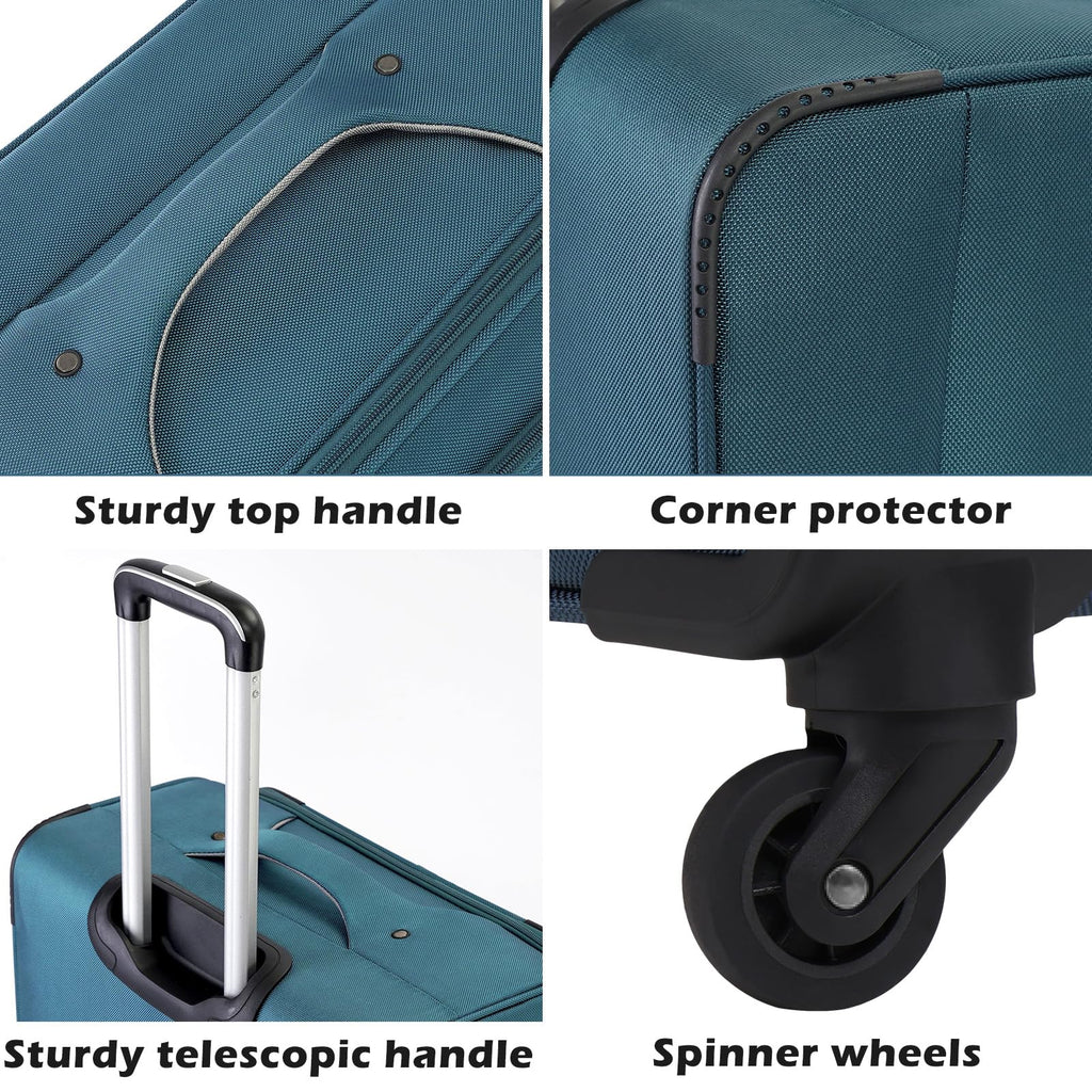 Coolife 4-Piece Softshell Luggage Set Blue+Silver | 20" 24" 28" Spinner Suitcases + Tote | TSA Lock & Carry-On
