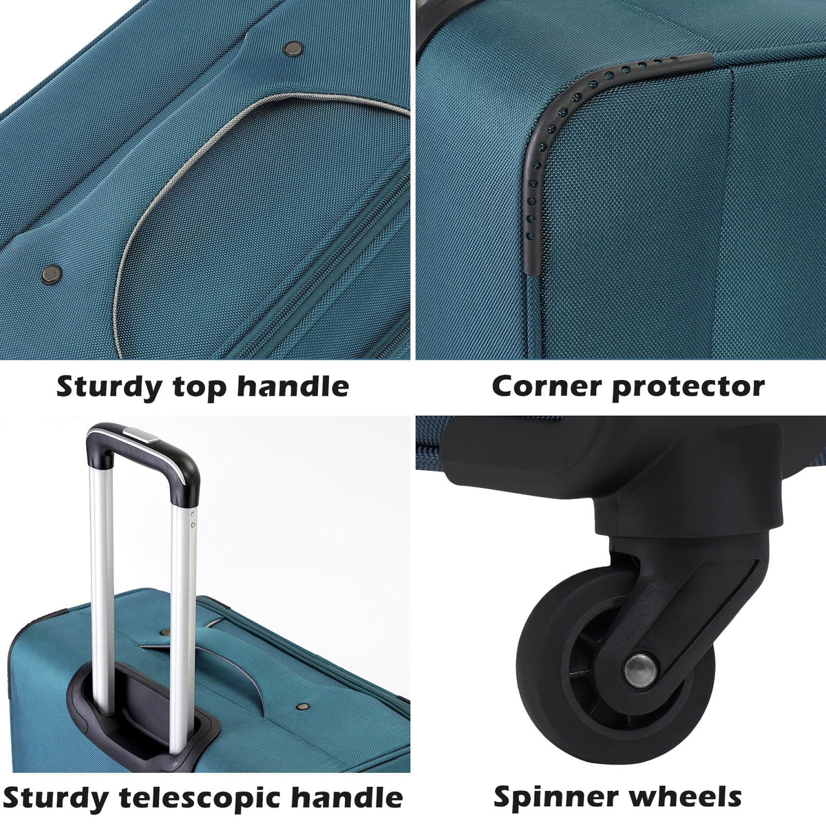 Coolife 4-Piece Softshell Luggage Set Blue+Silver | 20" 24" 28" Spinner Suitcases + Tote | TSA Lock & Carry-On