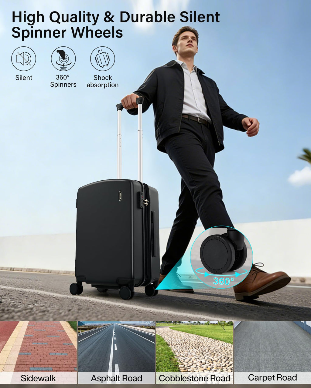 Hanke 3 Piece Luggage Set 20/24/28 Inch Expandable Hard Shell Suitcase with Spinner Wheels