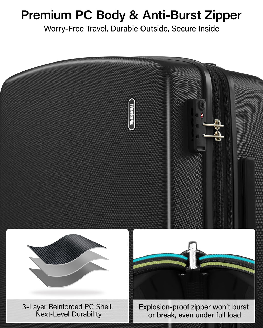 Hanke 3 Piece Luggage Set 20/24/28 Inch Expandable Hard Shell Suitcase with Spinner Wheels