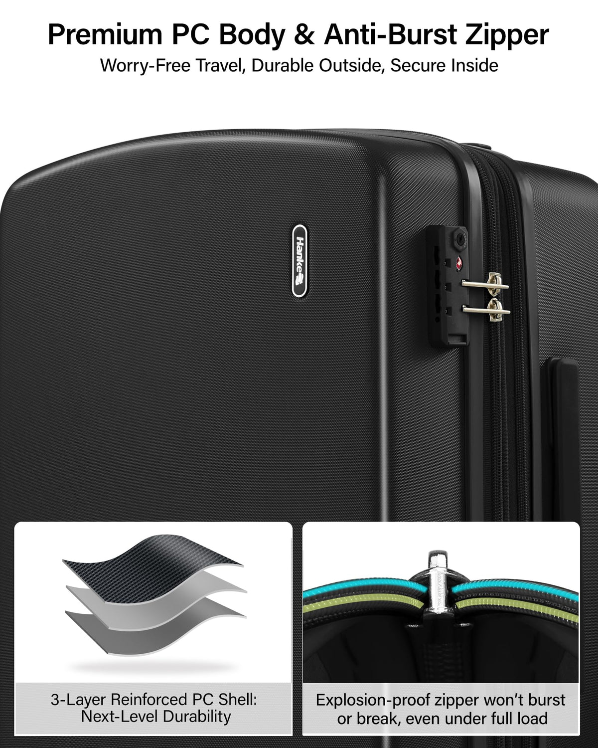 Hanke 3 Piece Luggage Set 20/24/28 Inch Expandable Hard Shell Suitcase with Spinner Wheels