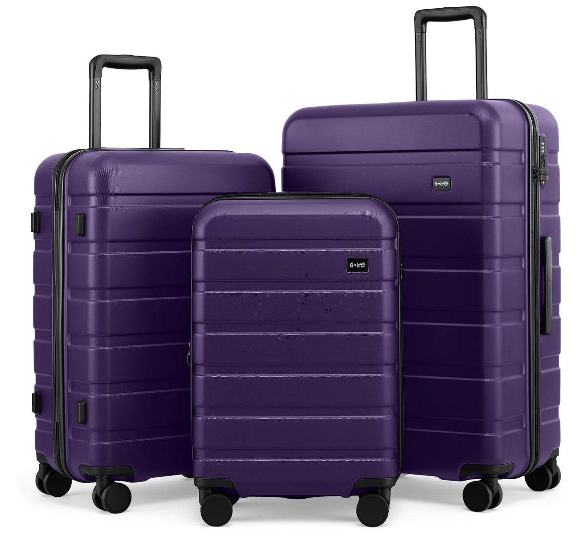 Coolife 3-Piece Hardshell Luggage Set Deep Purple | 20" 24" 28" Spinner Suitcases | TSA Lock & Expandable Carry-On