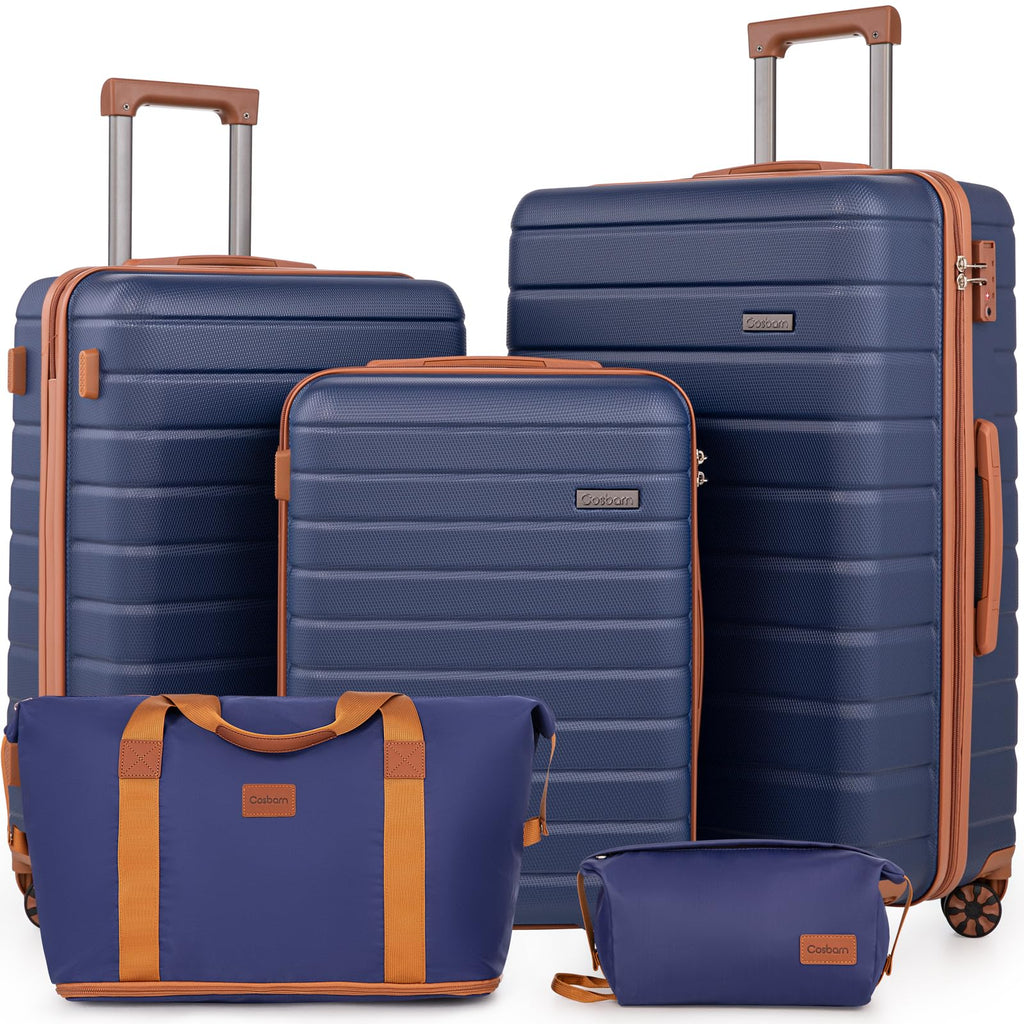 Cosbarn 5 Piece Hardshell Luggage Set with TSA Lock, Spinner Wheels - 28/24/20 Inch Suitcases + Handbag + Toiletry Bag