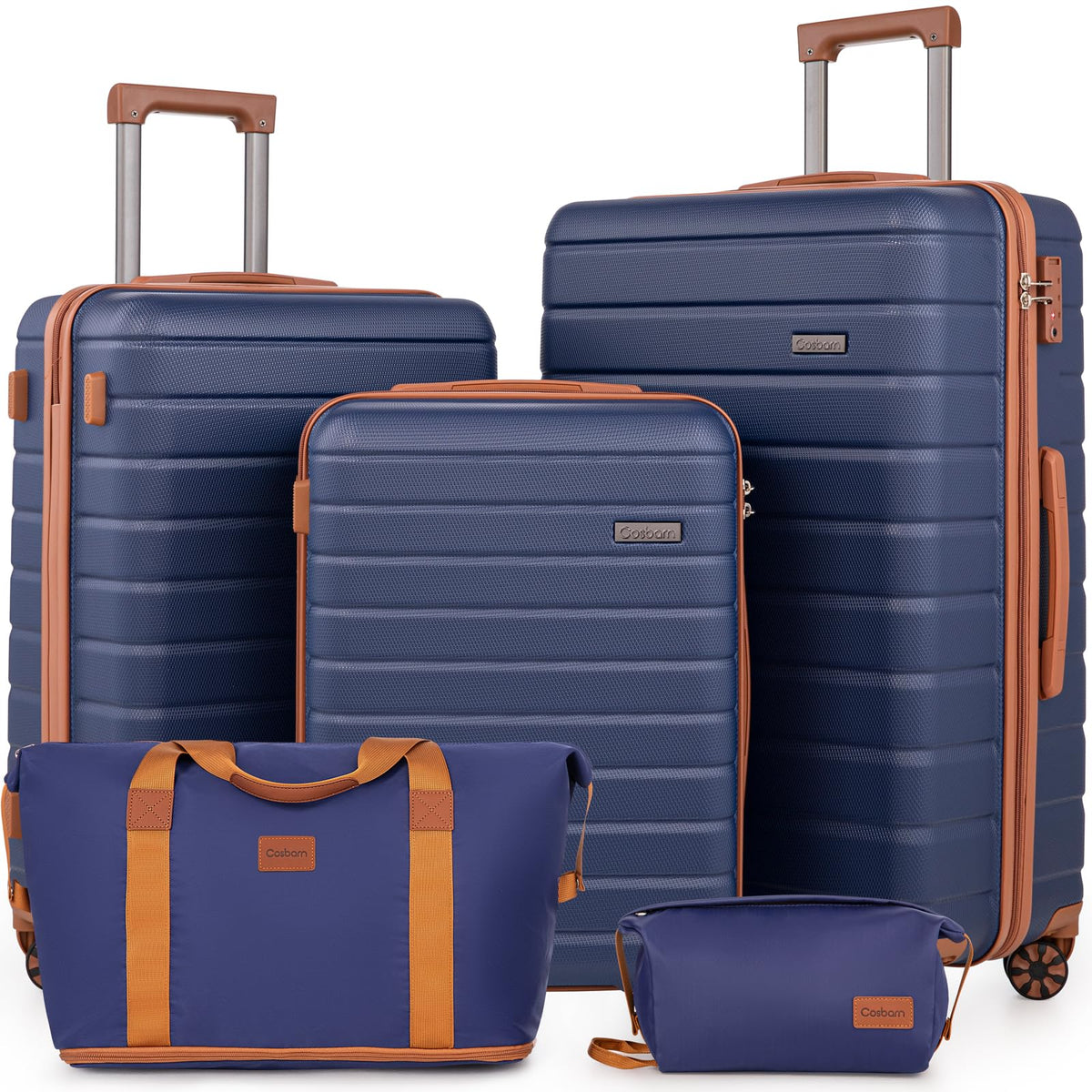 Cosbarn 5 Piece Hardshell Luggage Set with TSA Lock, Spinner Wheels - 28/24/20 Inch Suitcases + Handbag + Toiletry Bag