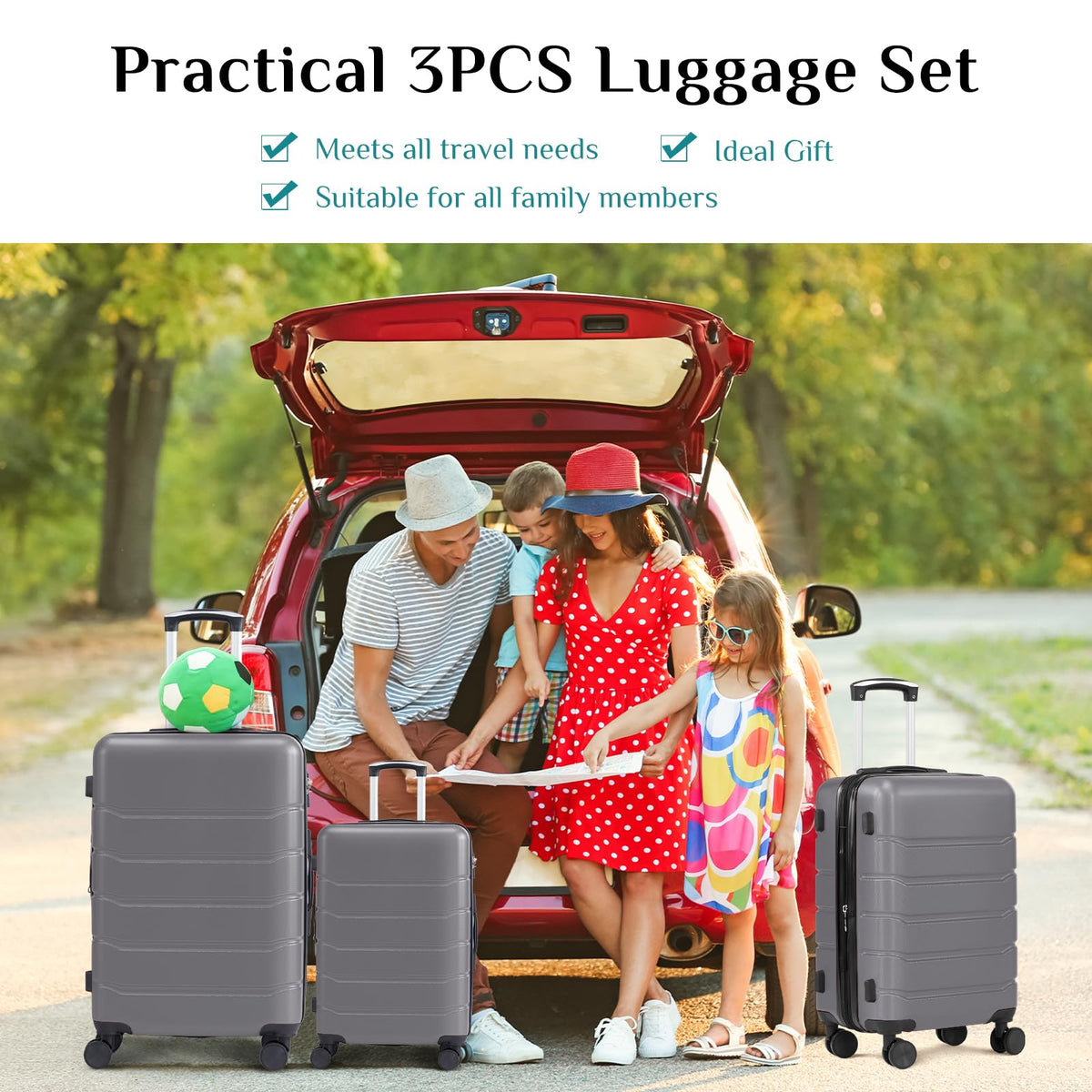 OLIXIS 3-Piece Hardside Luggage Set with Spinner Wheels, TSA Lock & Expandable Design, Deep Grey (20/24/28)