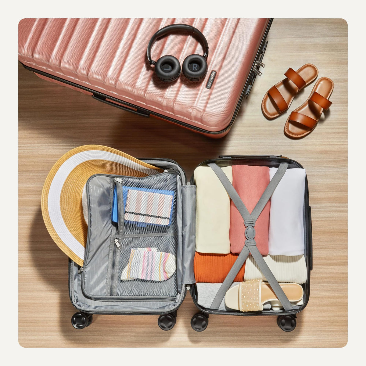 Amazon Basics 2-Piece Hardshell Luggage Set 21" 30" Expandable Travel Suitcases Scratch-Resistant Rose Gold