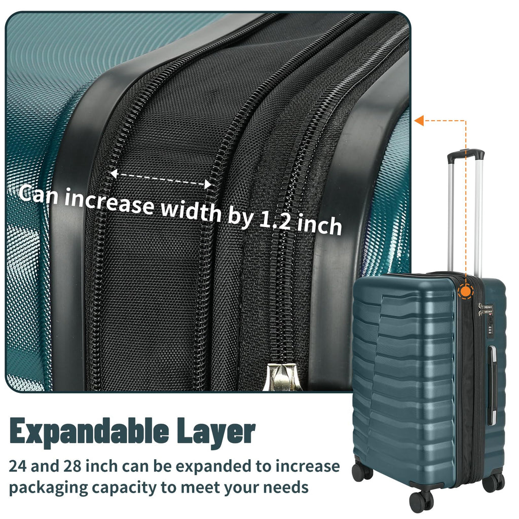 WireHot 3-Piece Hardshell Carry On Luggage Set with TSA Lock, Teal Blue, 20"/24"/28" Travel Suitcases